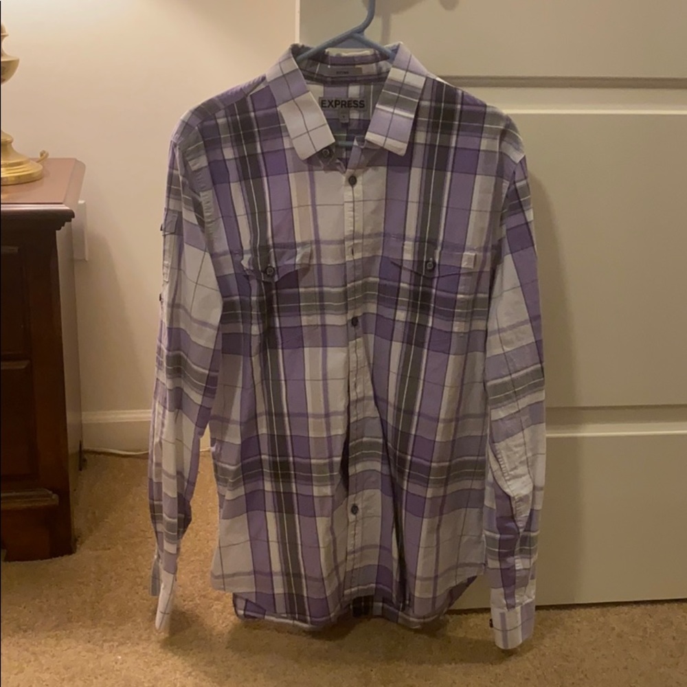 Express Men’s Fitted L Purple Button Up